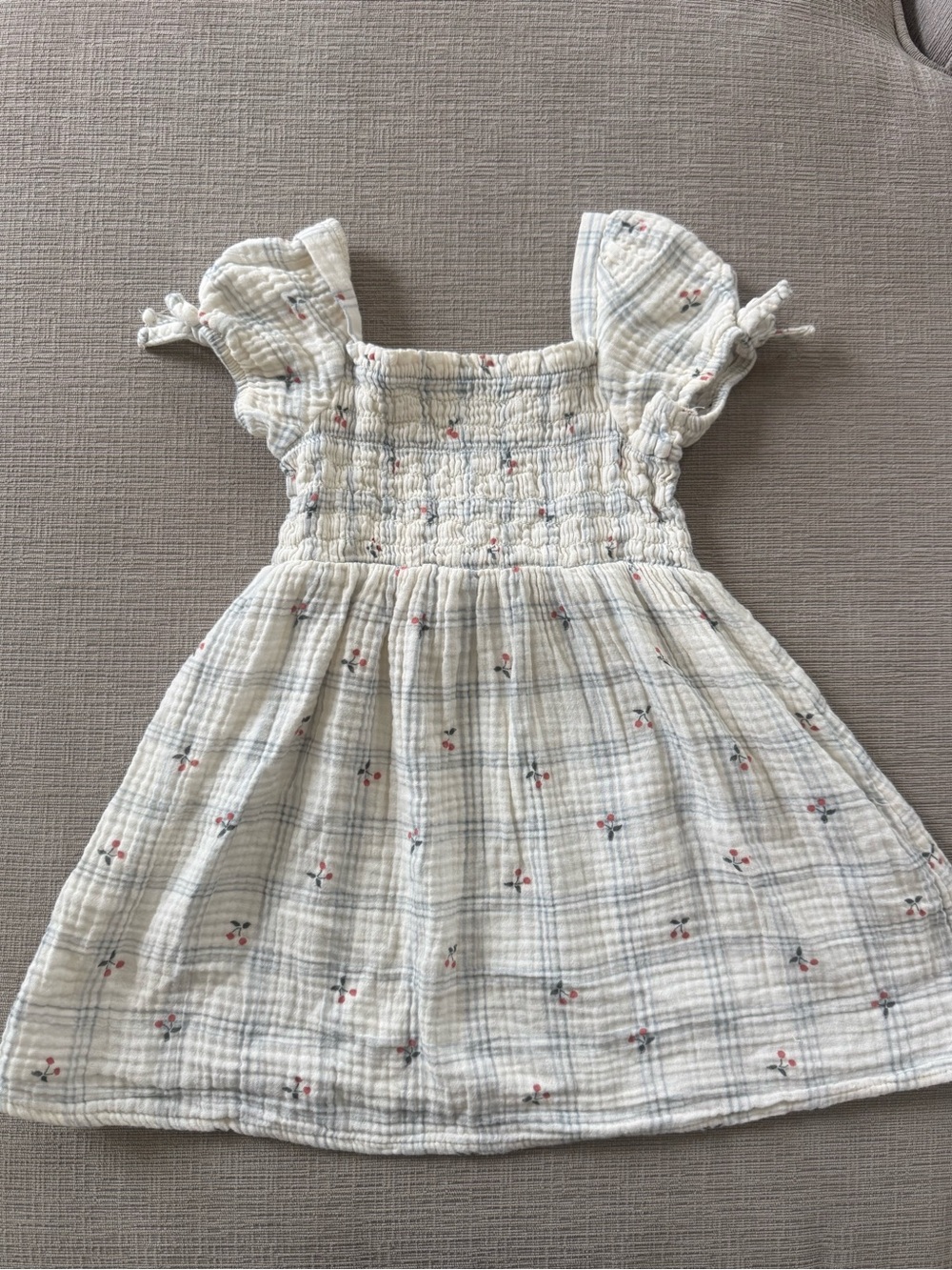 Cream Floral Smocked Cotton Dress for Girls